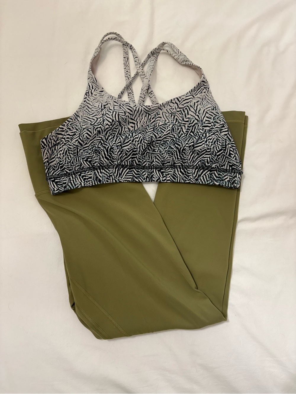 lululemon athletica Olive Green Leggings with Black & White Zebra Sports Bra